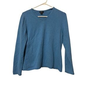 Prive Cashmere Blue V-Neck Sweater Womens Medium‎ 100% Cashmere Long Sleeve